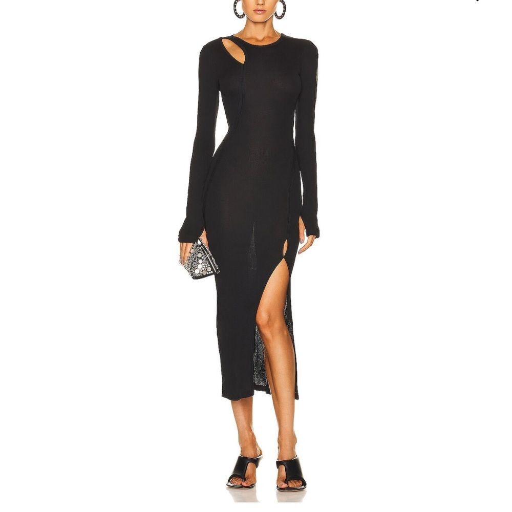 Helmut Lang Slash Black Cut-Out Long Sleeve Midi Dress Size M
